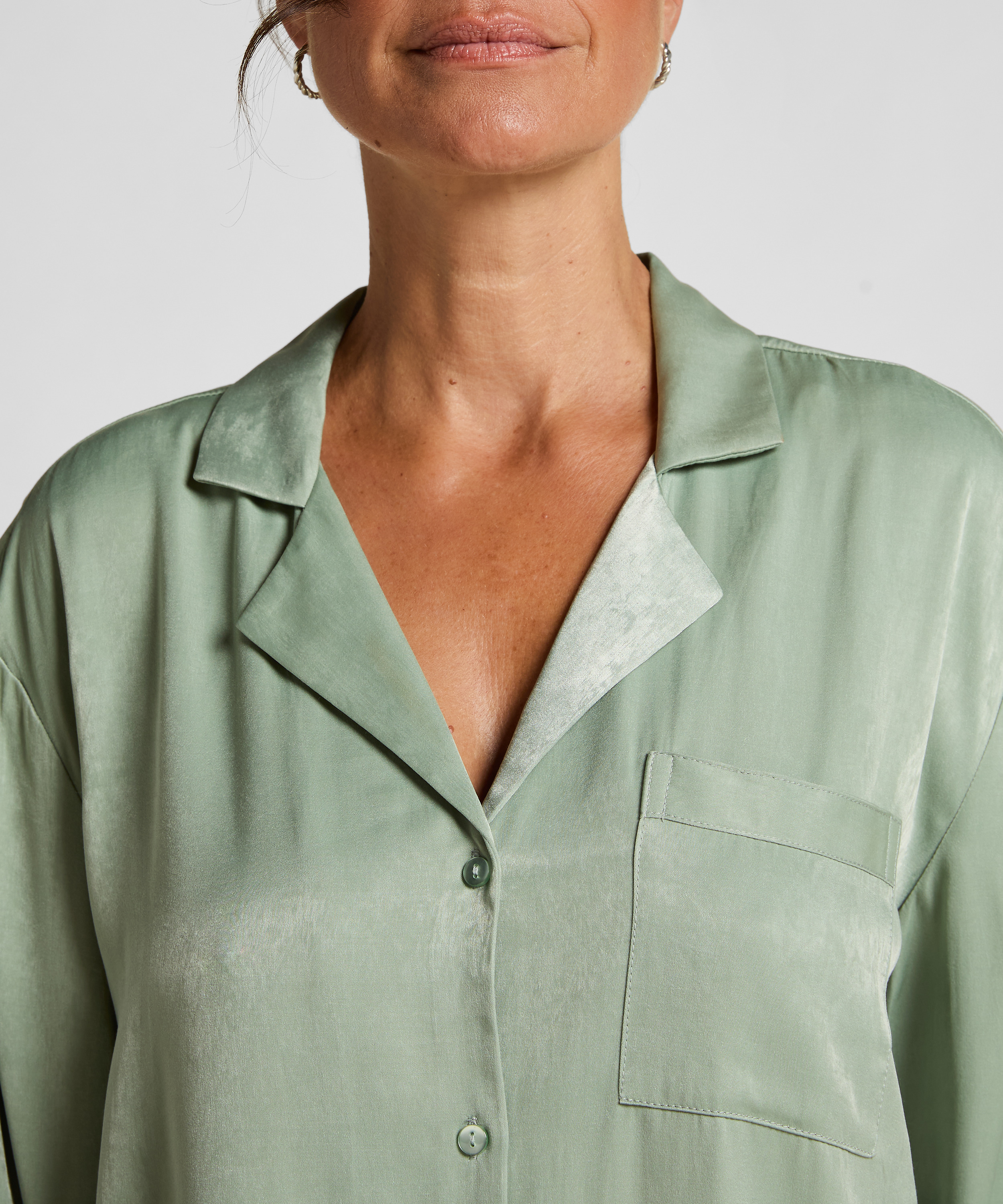 Ayla skjortekjole i satin, Grøn, main