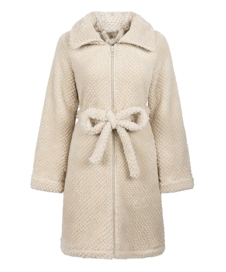 Badekåbe i fleece med lynlås, Hvid