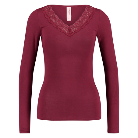 Top v-neck lace, rød