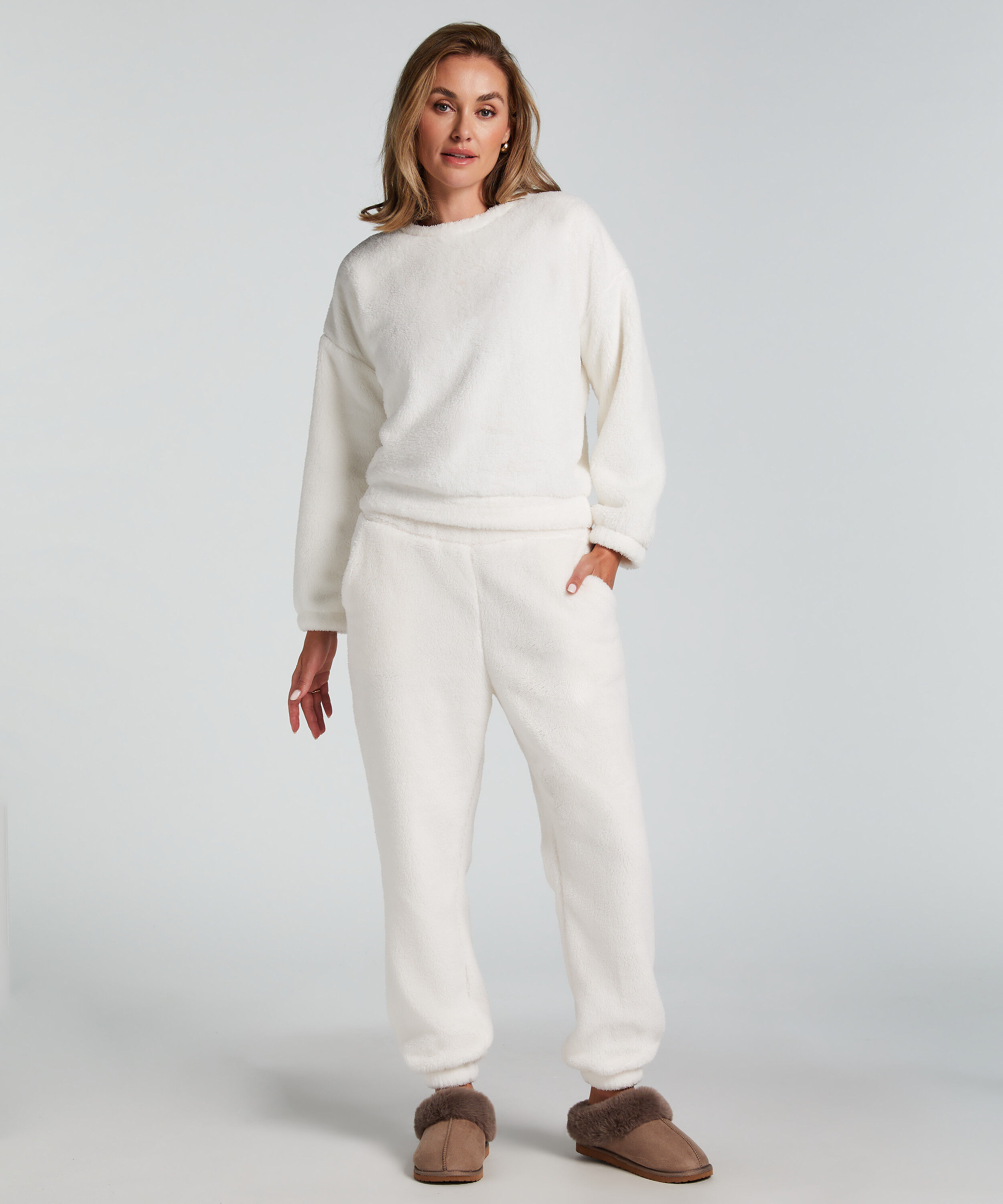 Joggingbukser Fleece Snuggle, Hvid