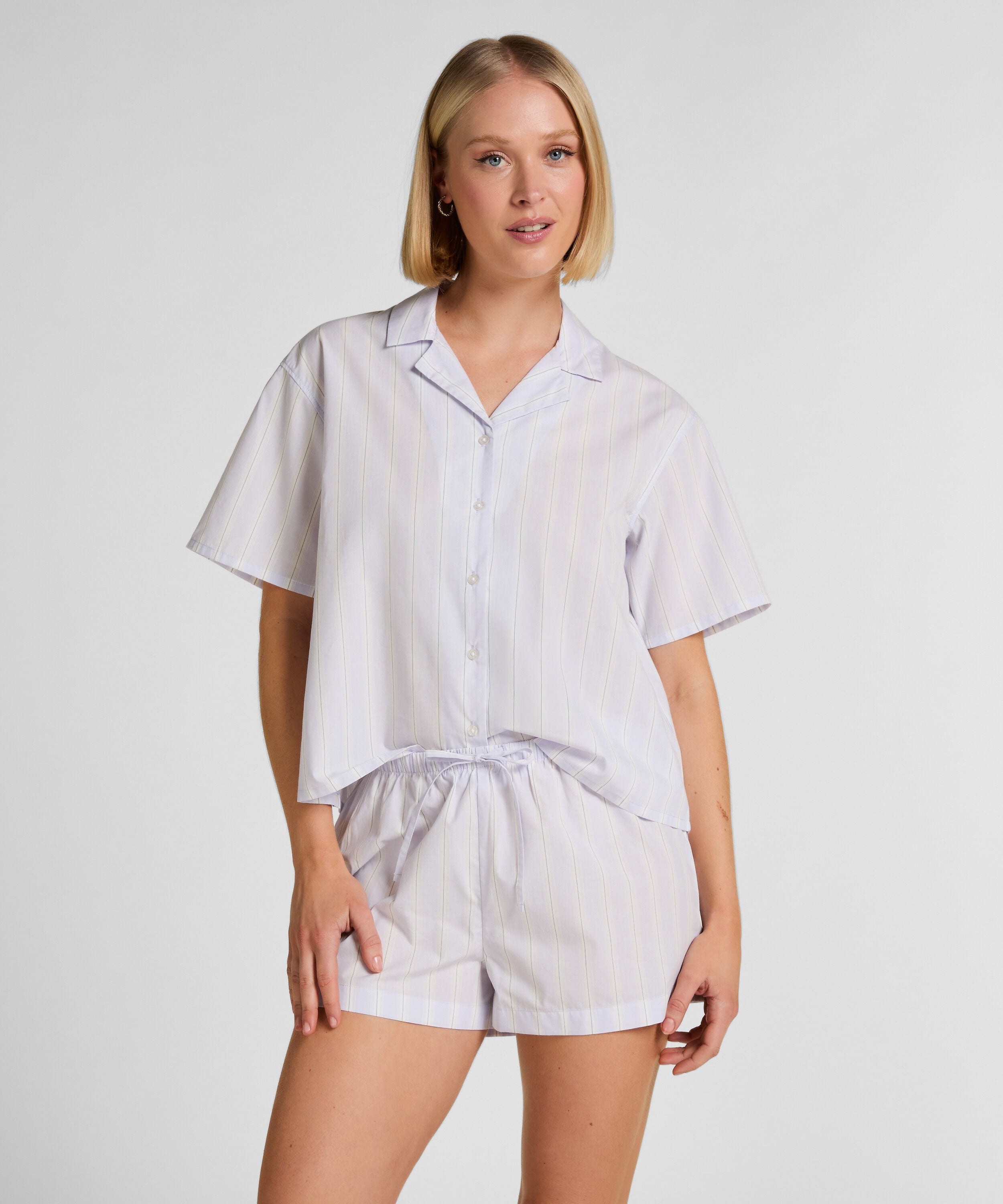 Stribede bomuldsshorts, Lilla Stribede bomuldsshorts, Lilla