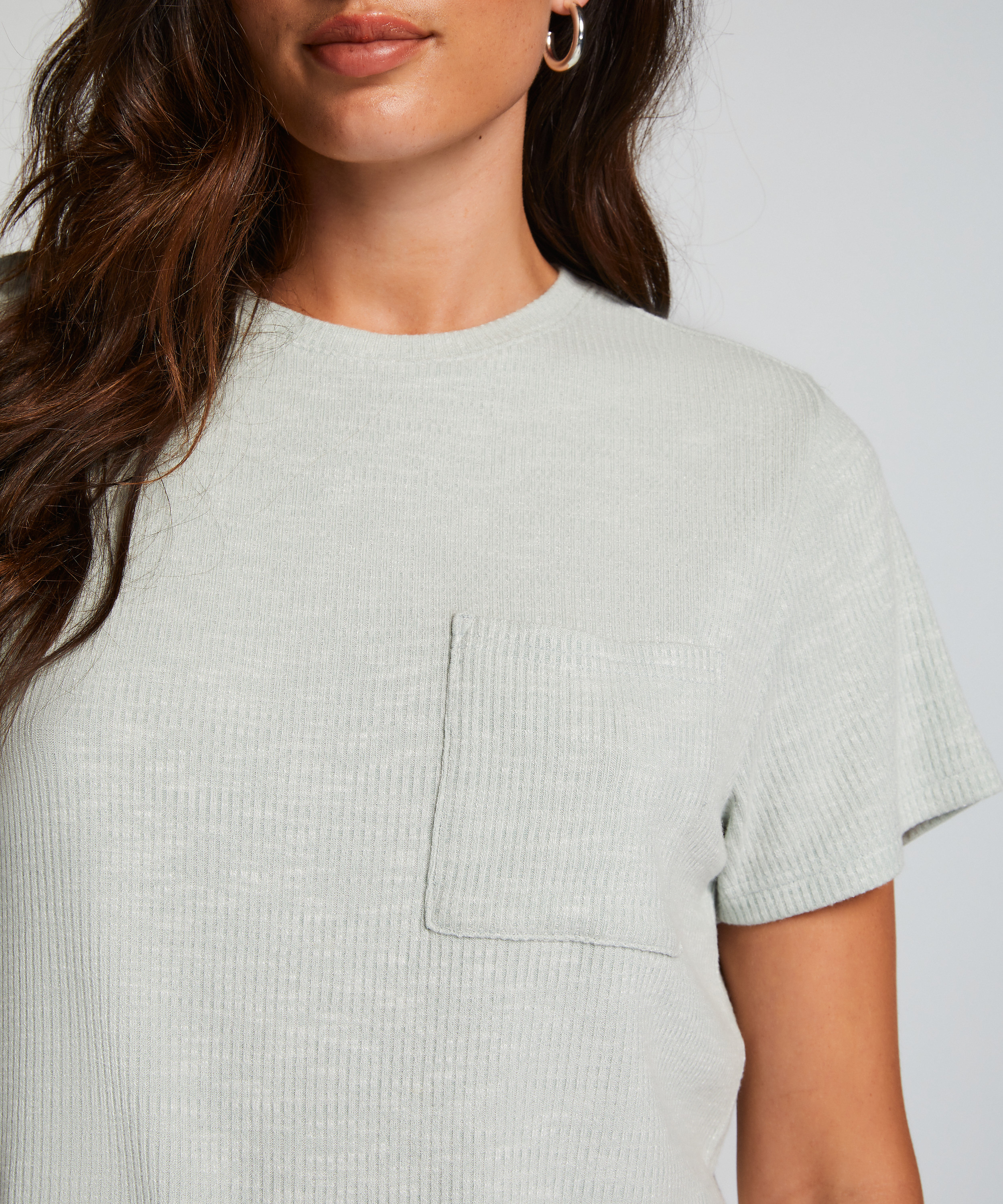 Ribstrikket kortærmet top, Grøn, main