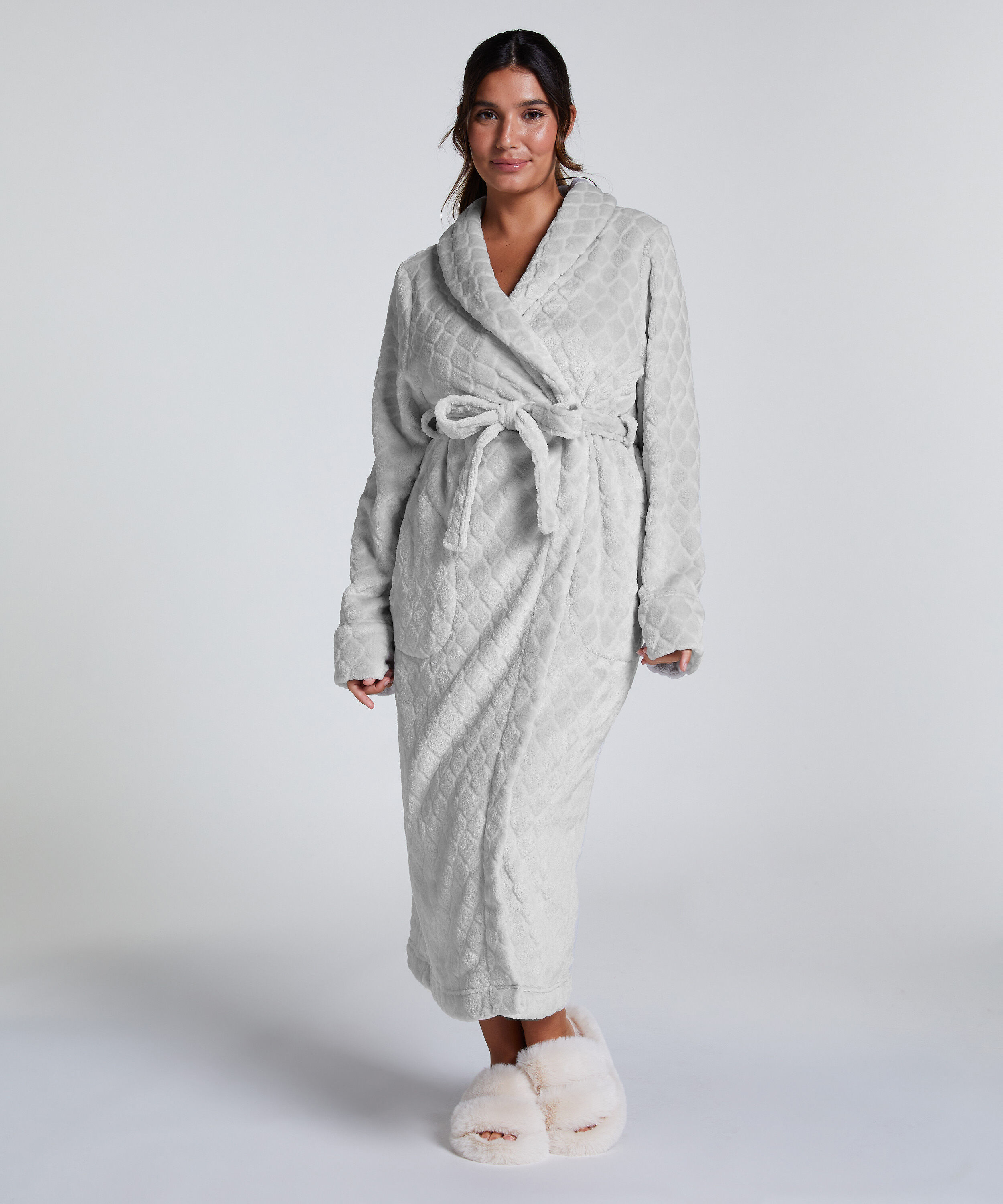 Fleece lang badekåbe, Grå