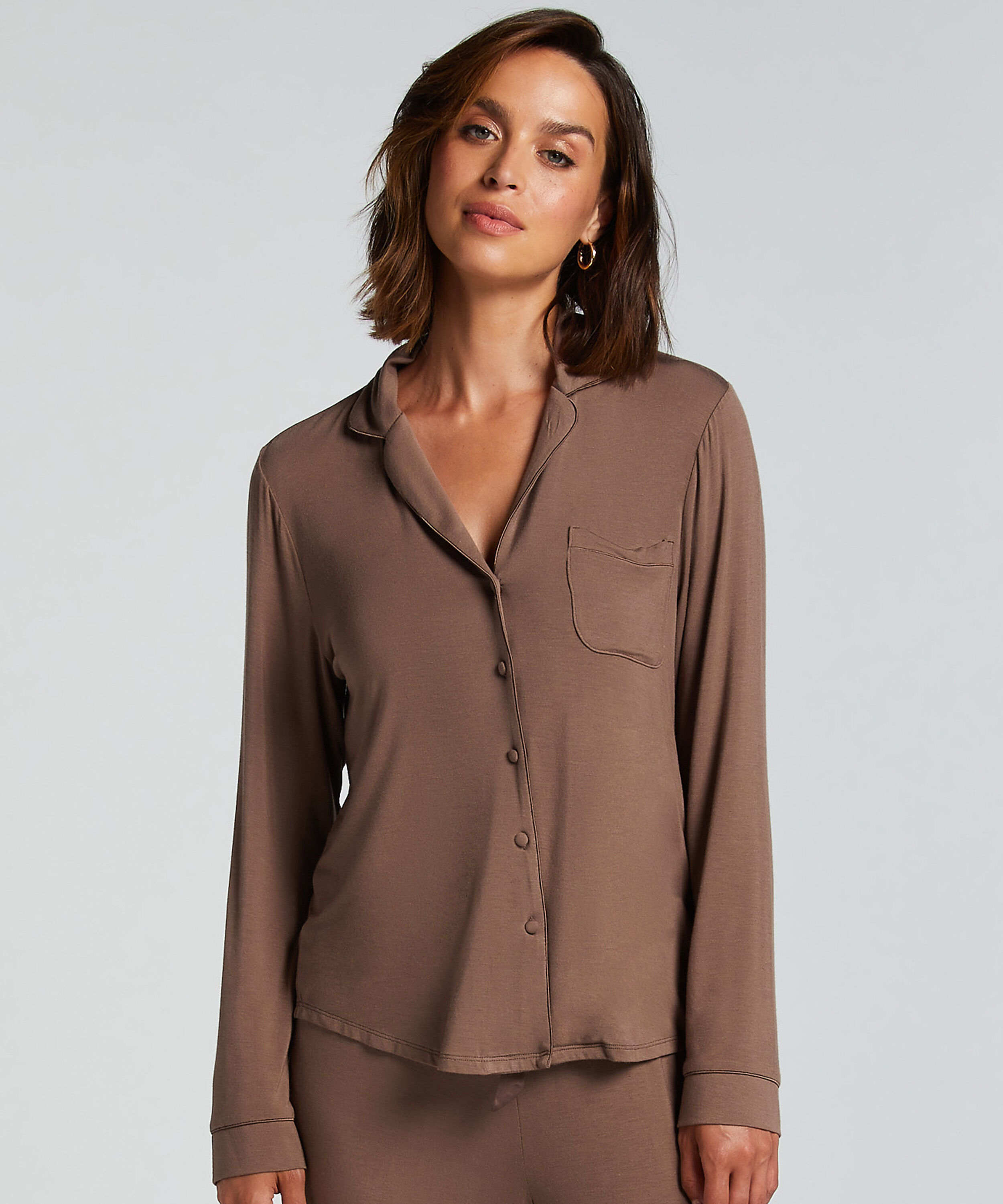 Langærmet jerseyjakke Essential, Brun
