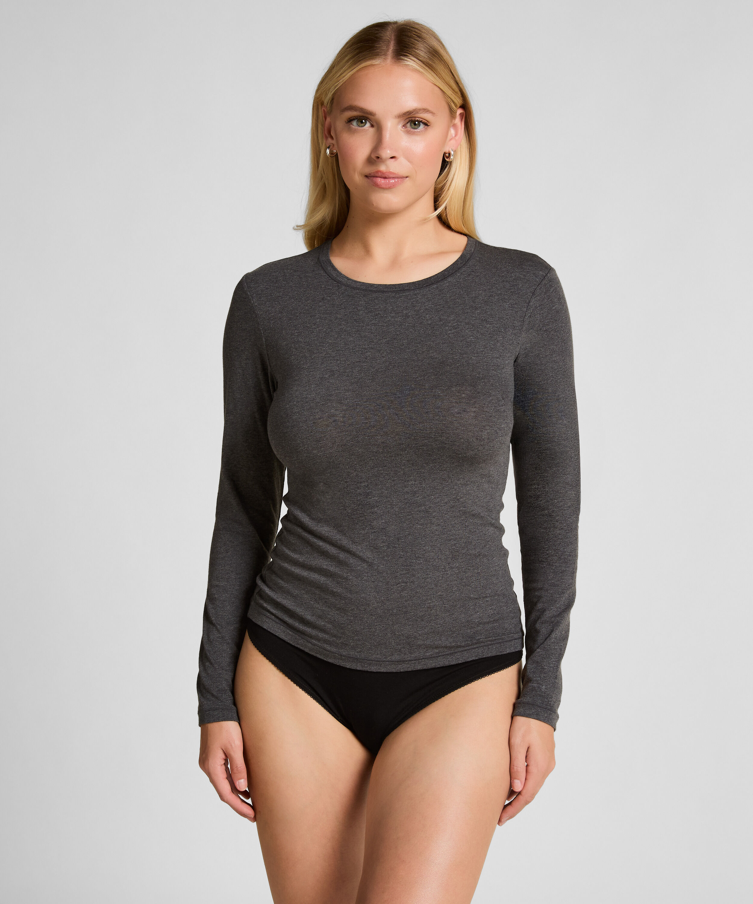 Lang&aelig;rmet top i bl&oslash;d bomuld, Gr&aring;