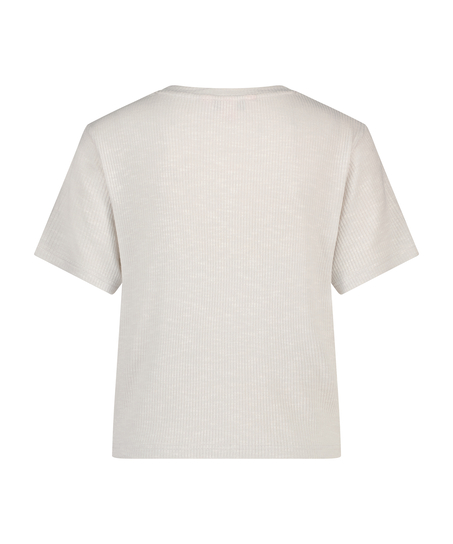 Ribstrikket kortærmet top, Beige