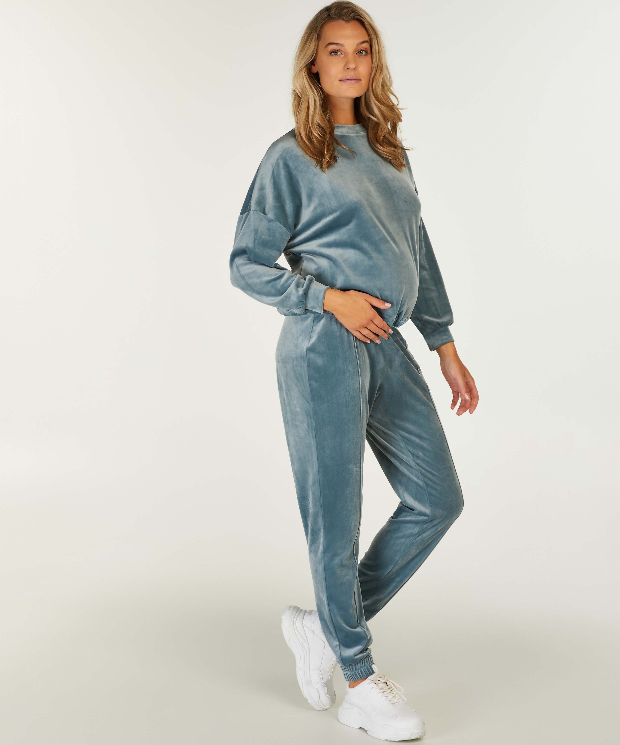 Graviditetsjoggingbukser Velours, bl&aring;, main