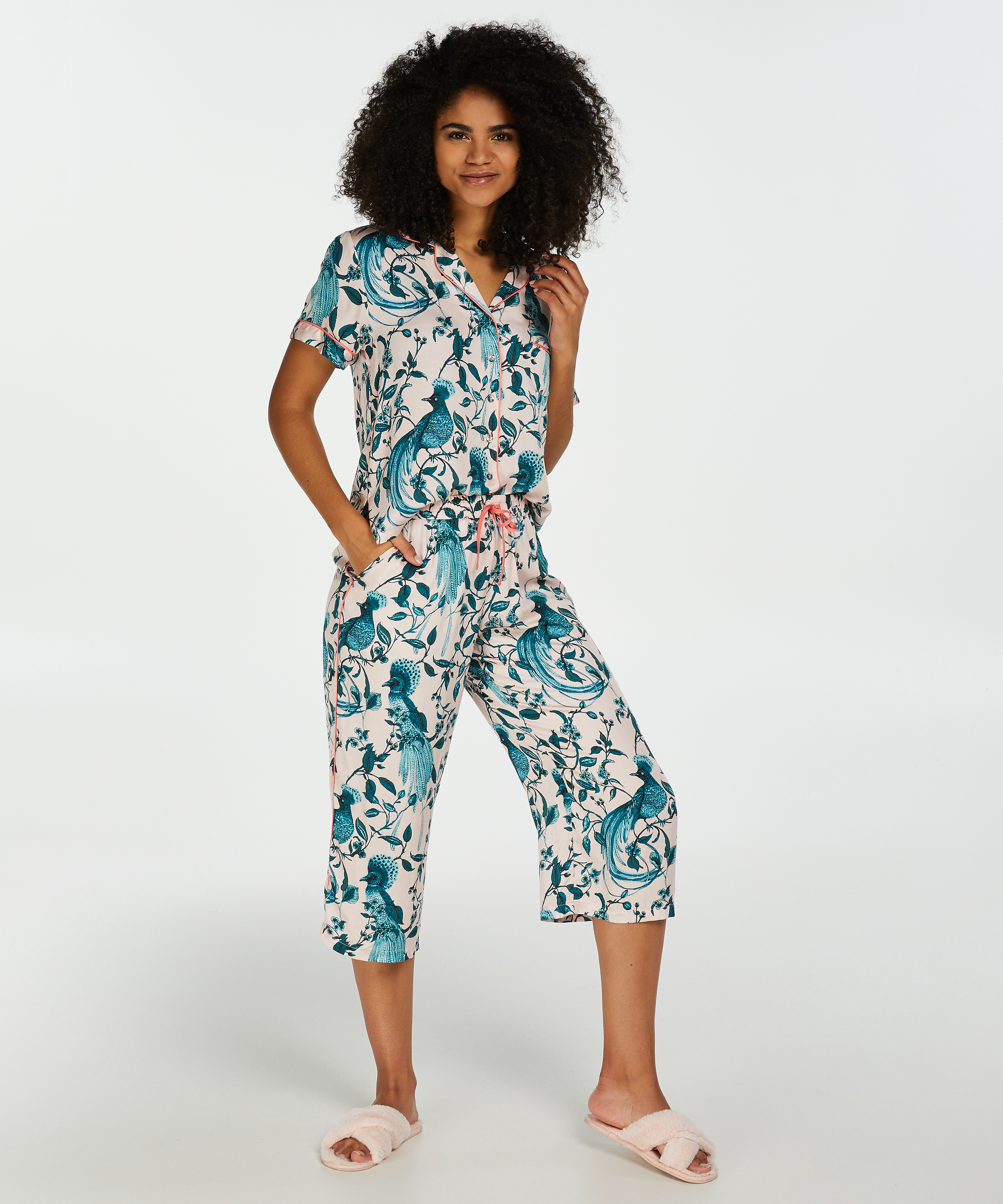 Vævet pyjamasjakke med korte ærmer, Lyserød, main