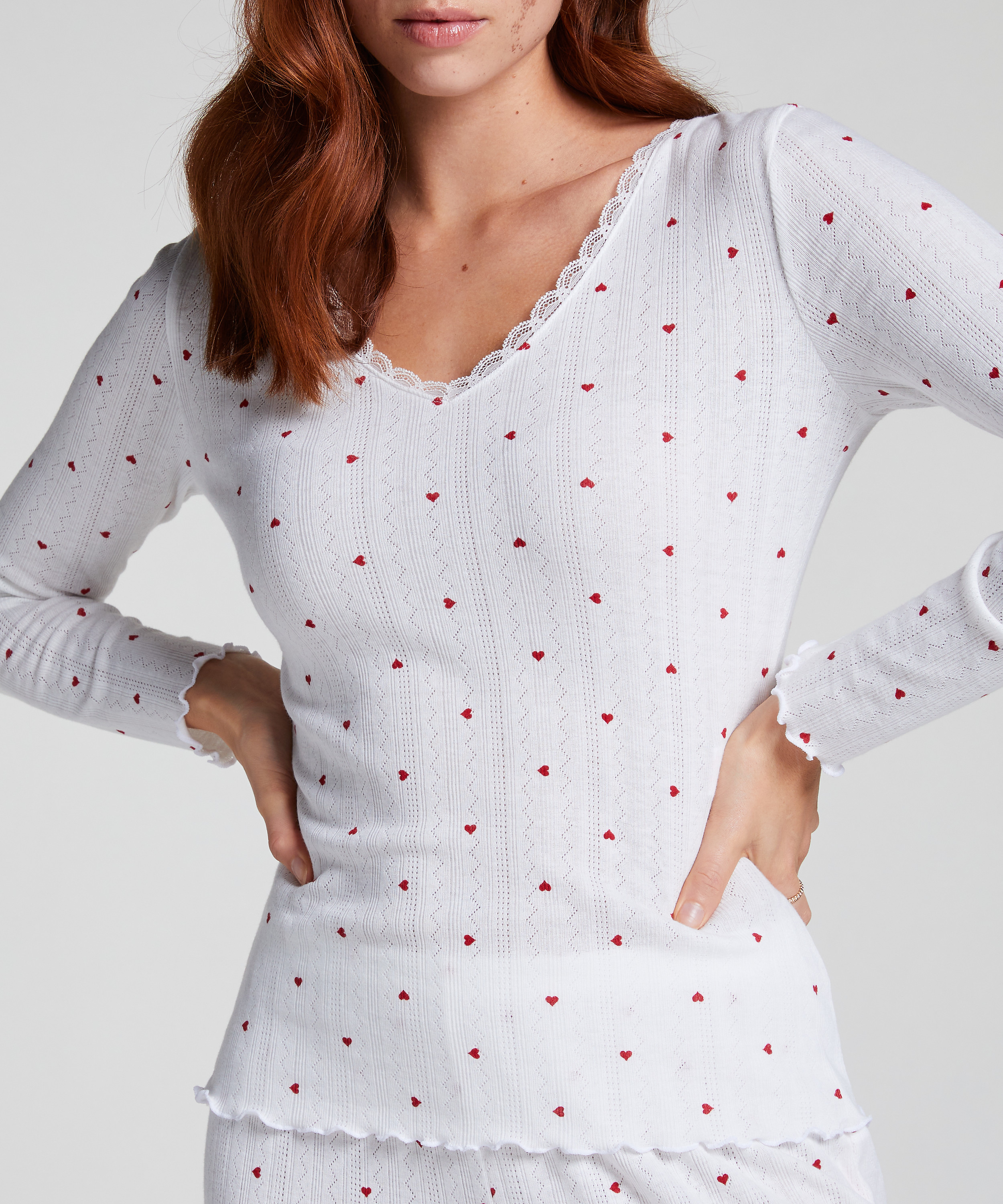 Pyjamastop Pointelle, Hvid, main