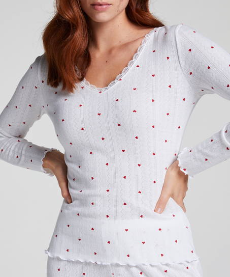 Pyjamastop Pointelle, Hvid