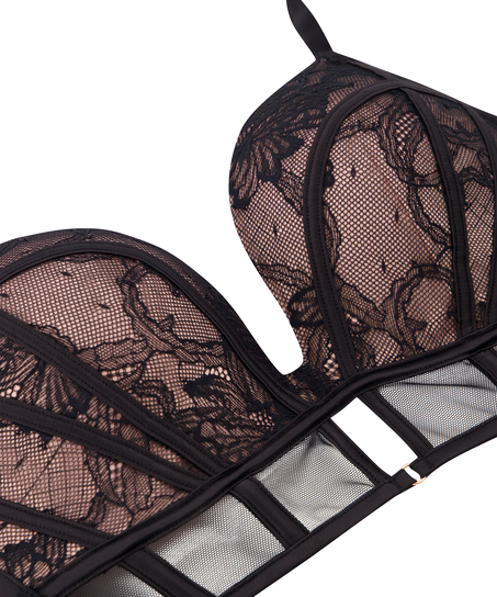 Formstøbt longline-bh med pushup og uden bøjle Magdalena, Sort