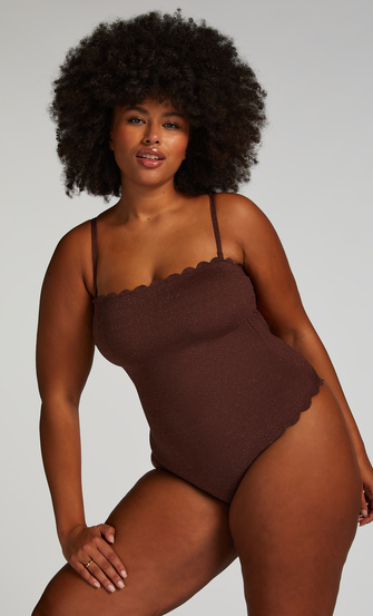 Badedragt Shaping Bandeau Scallop, Brown
