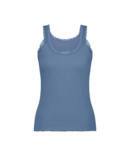 Singlet Rib Lace, Blå