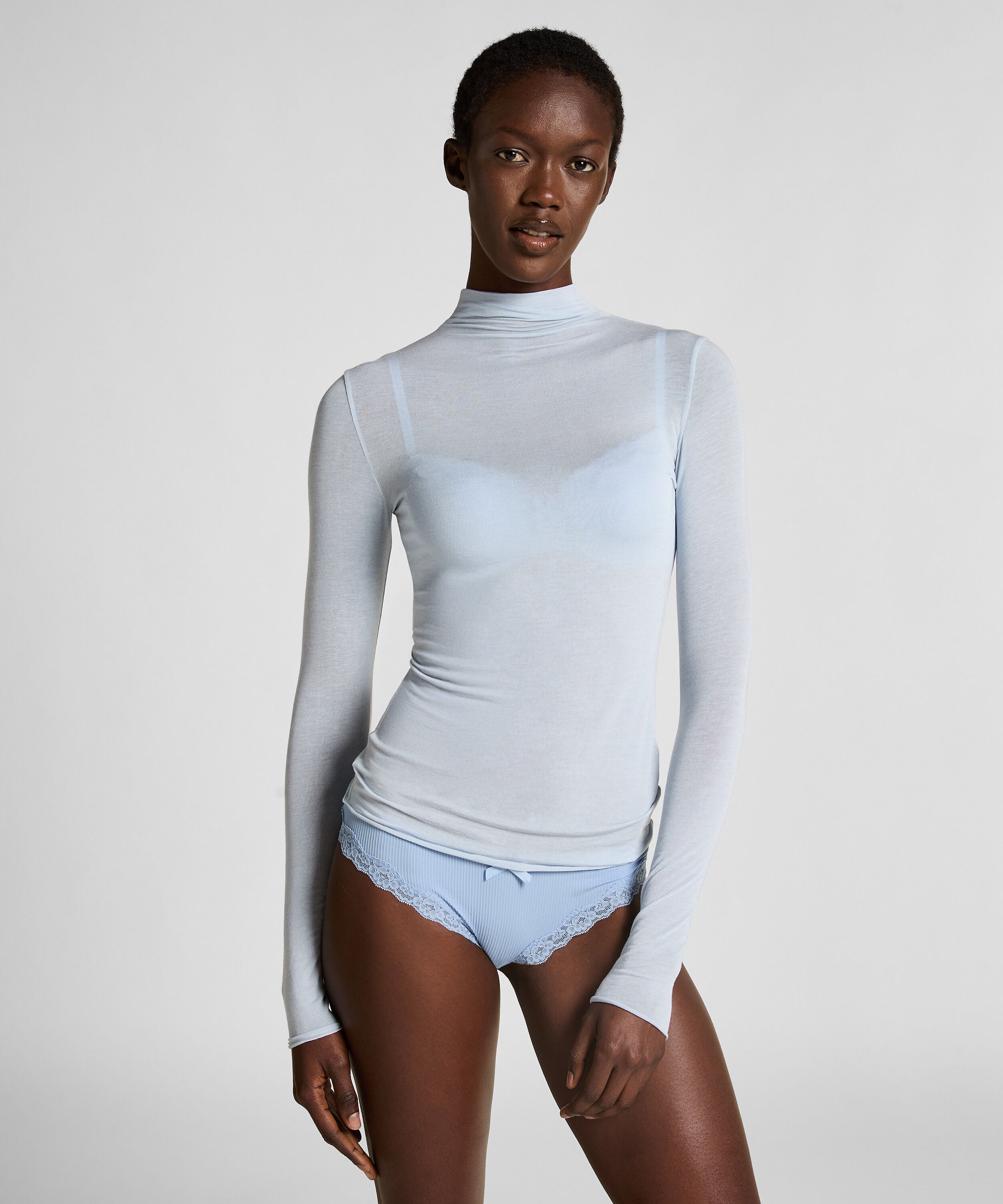 super soft rullekrave bluse med cashmere, Blå super soft rullekrave bluse med cashmere, Blå