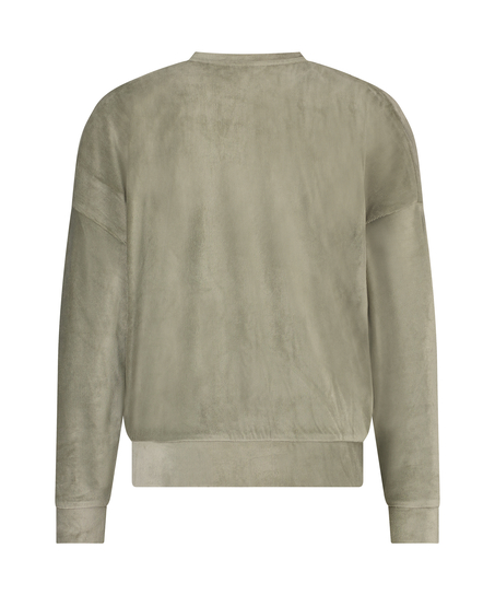 Top med lange &aelig;rmer velour rib, Gr&oslash;n