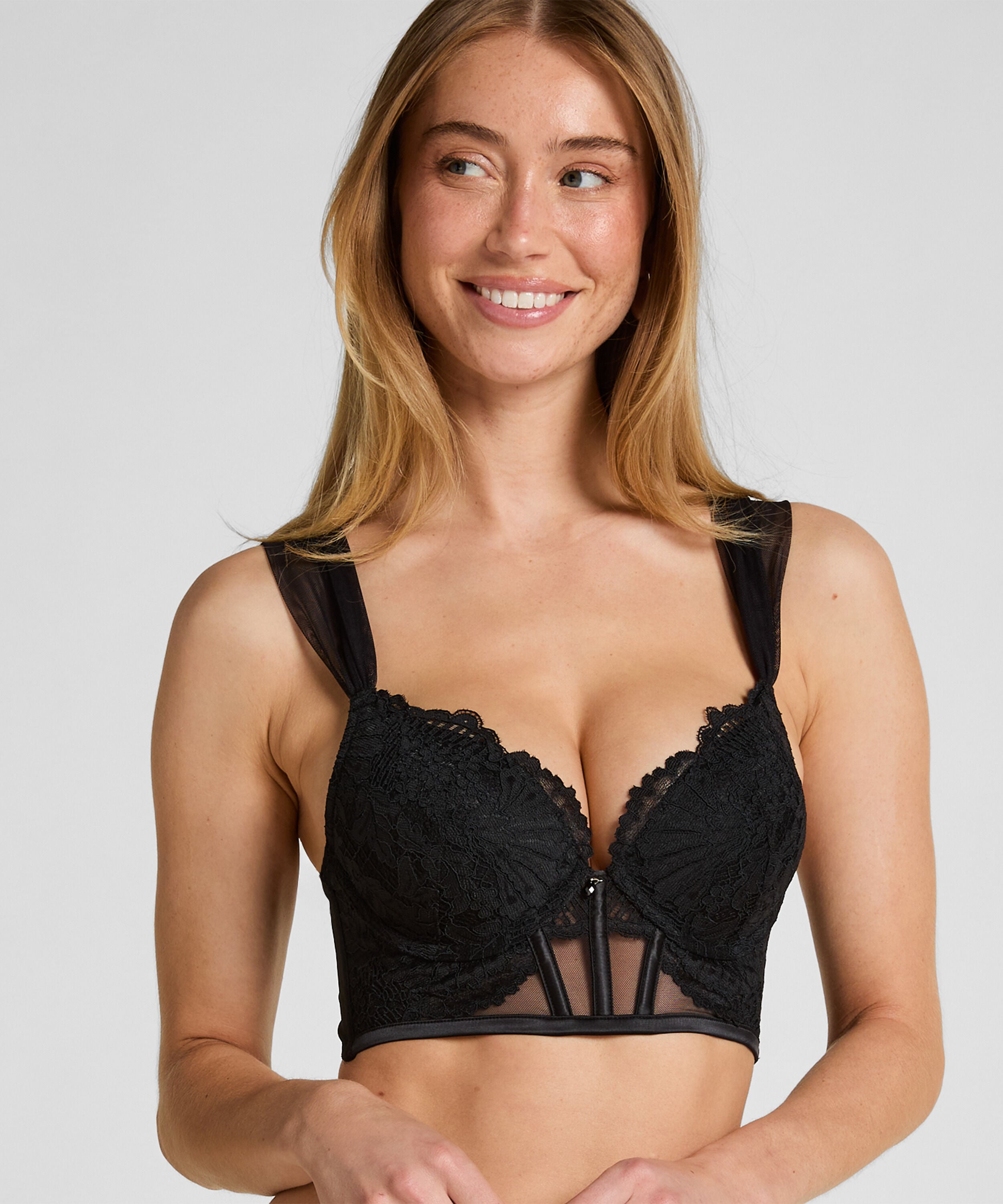 Whitney formstøbt longline bøjle-bh med pushup, Sort