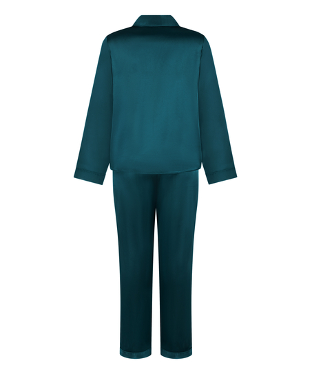 Pyjamass&aelig;t i blank satin, Bl&aring;