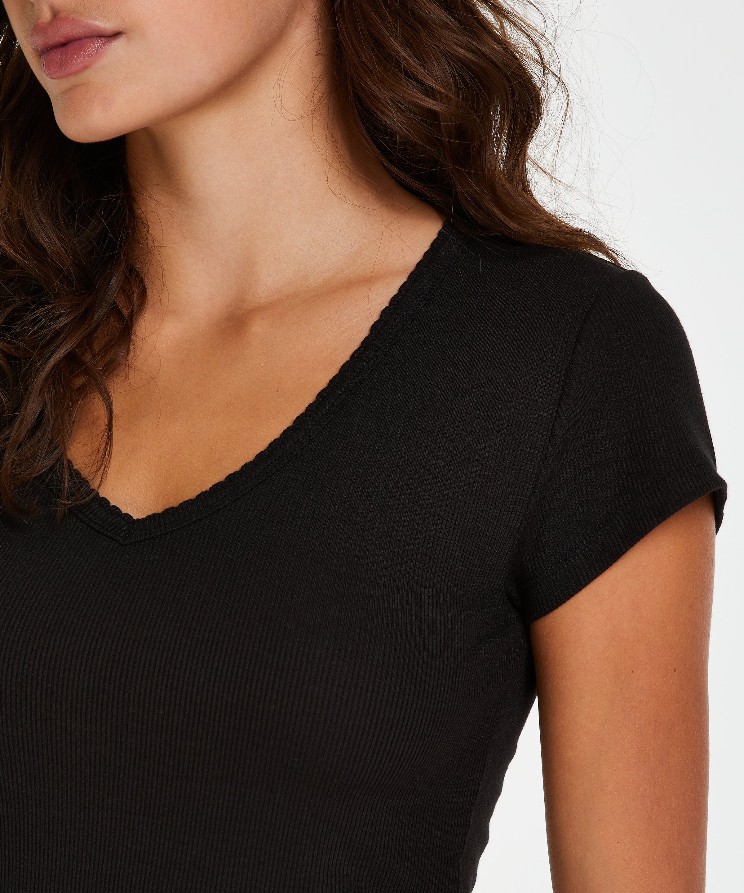 Pyjamastop korte ærmer rib, Sort, main