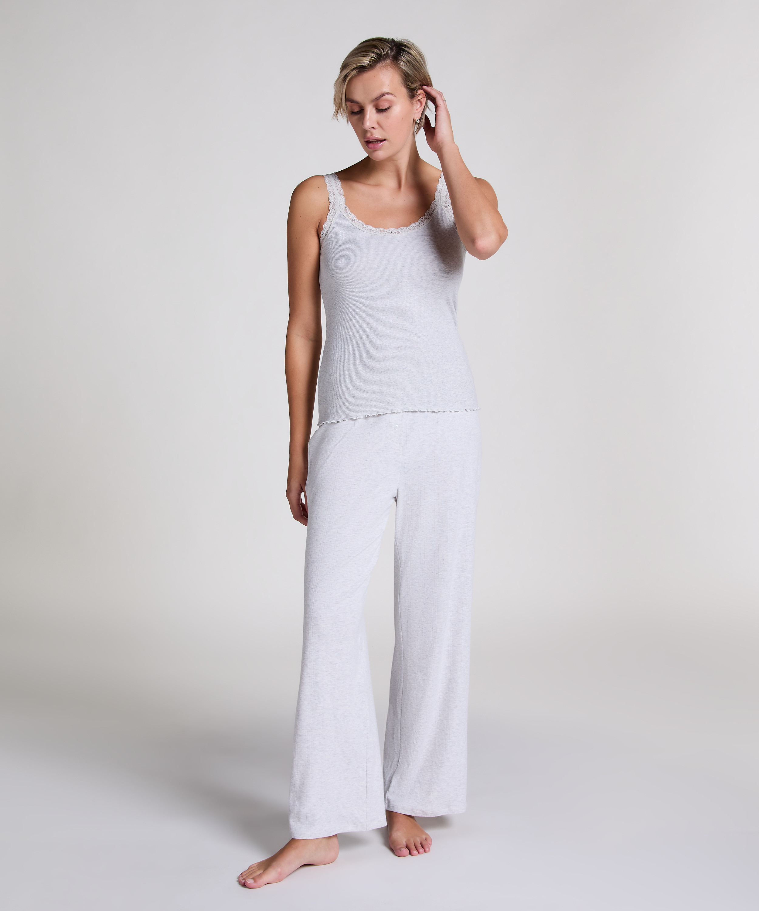 Singlet Rib Lace, Beige, main