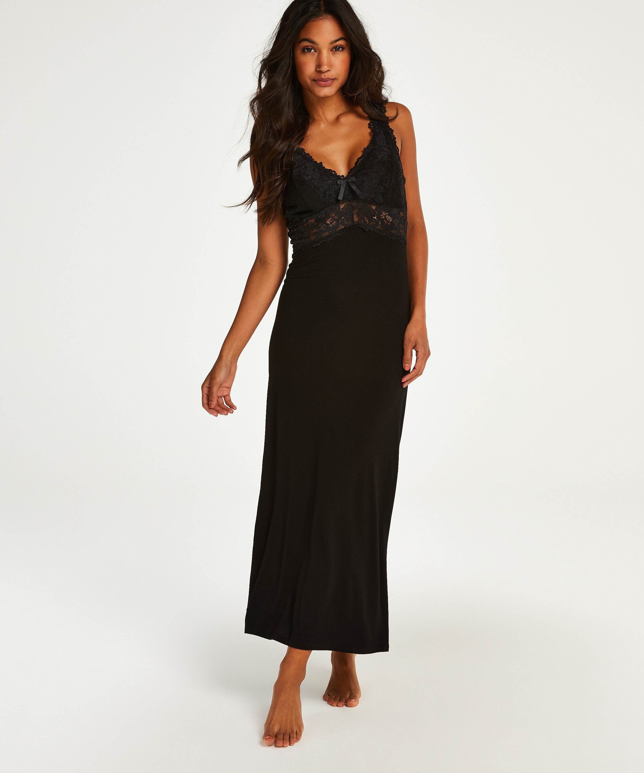 Modal Lace lang natkjole, Sort