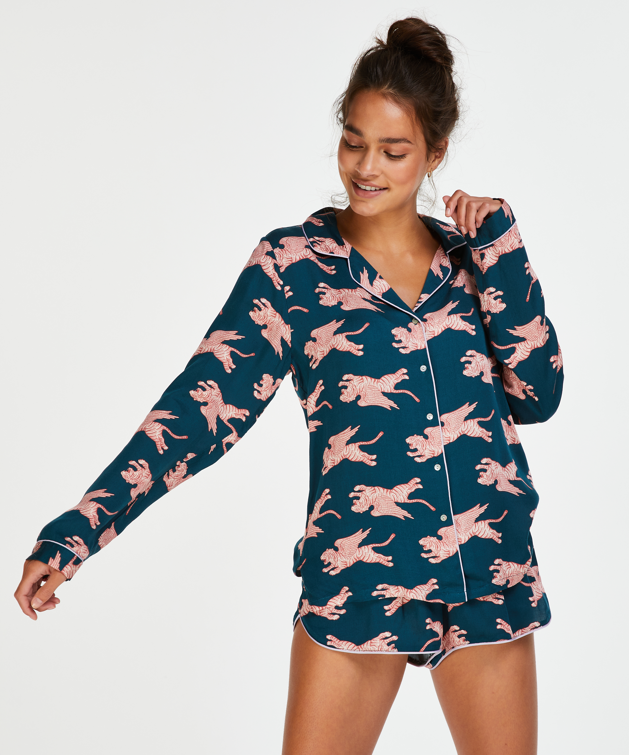 V&aelig;vet pyjamasjakke med lange &aelig;rmer, Bl&aring;, main