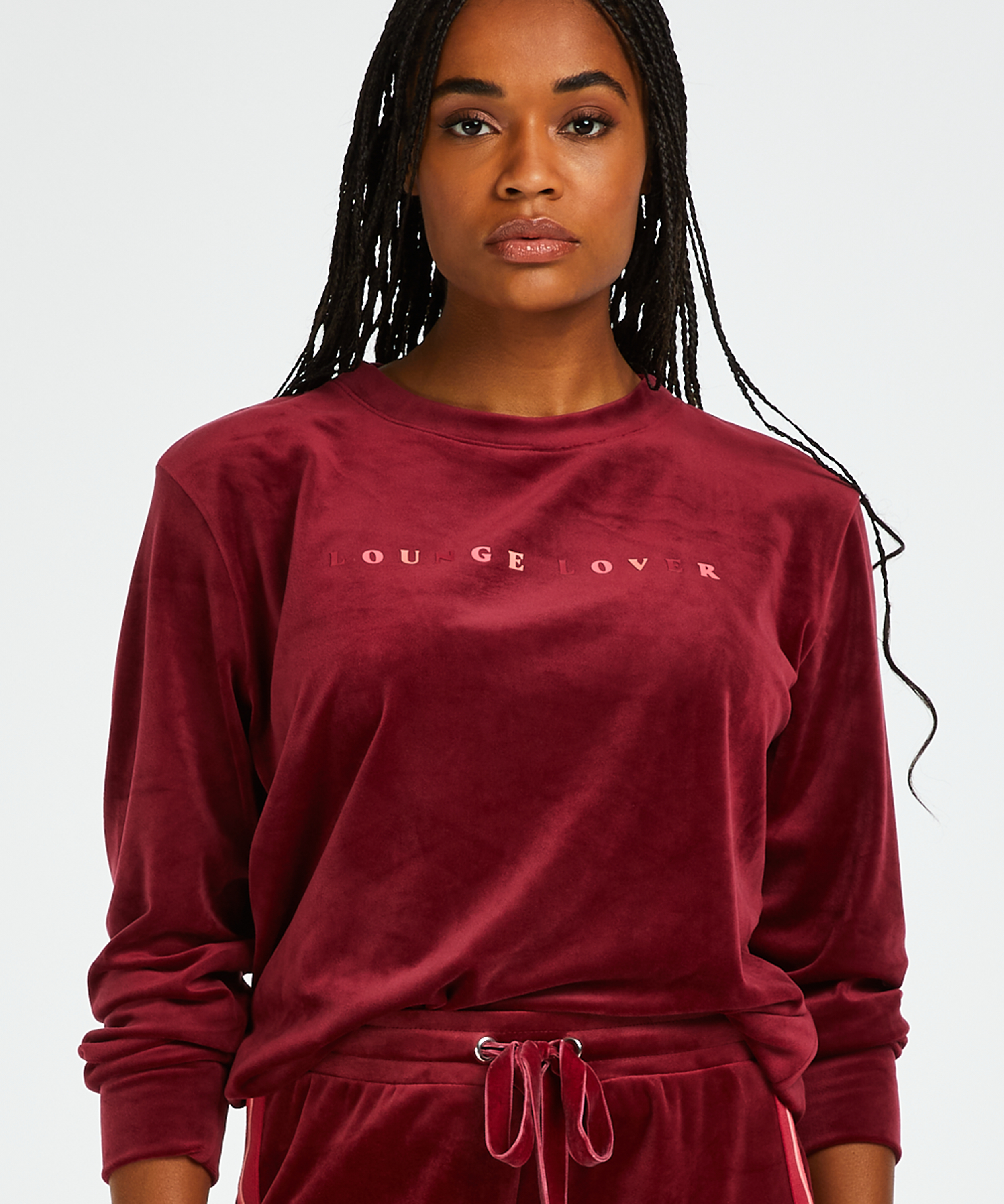 Top Velour lange &aelig;rmer, R&oslash;d, main