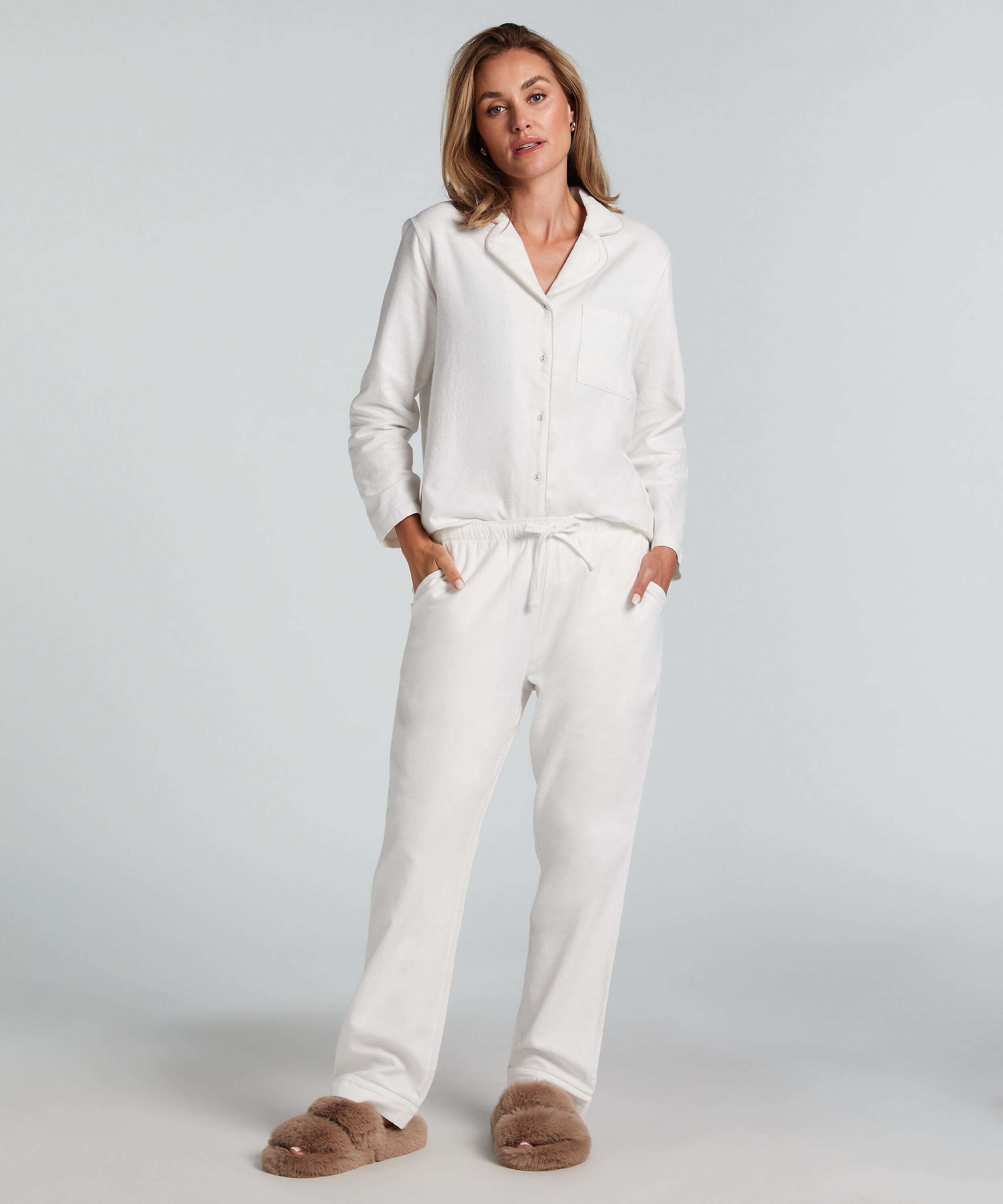 Pyjamasbukser af flonel, Hvid