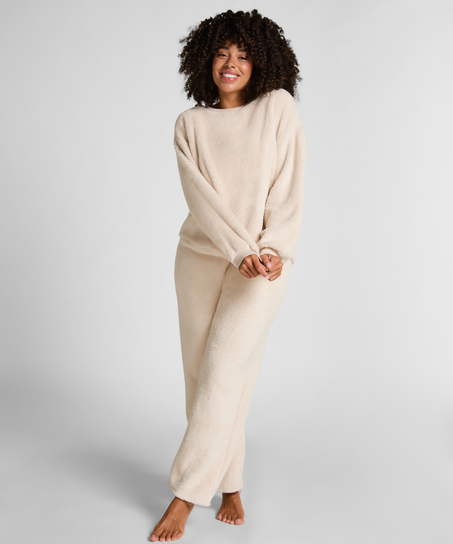 Langærmet top i blød fleece, Beige