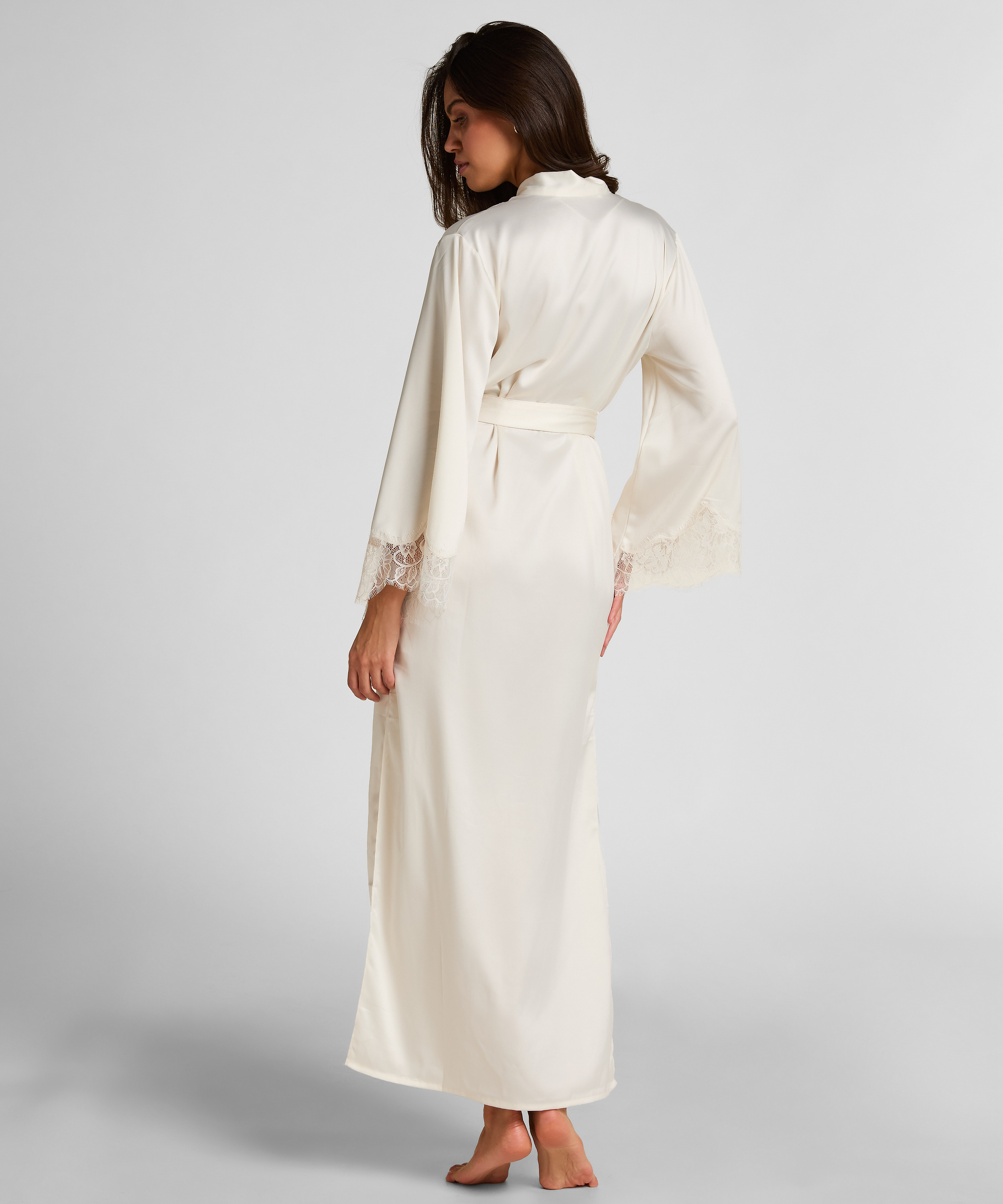 Valerie lang satinkimono, Hvid, main