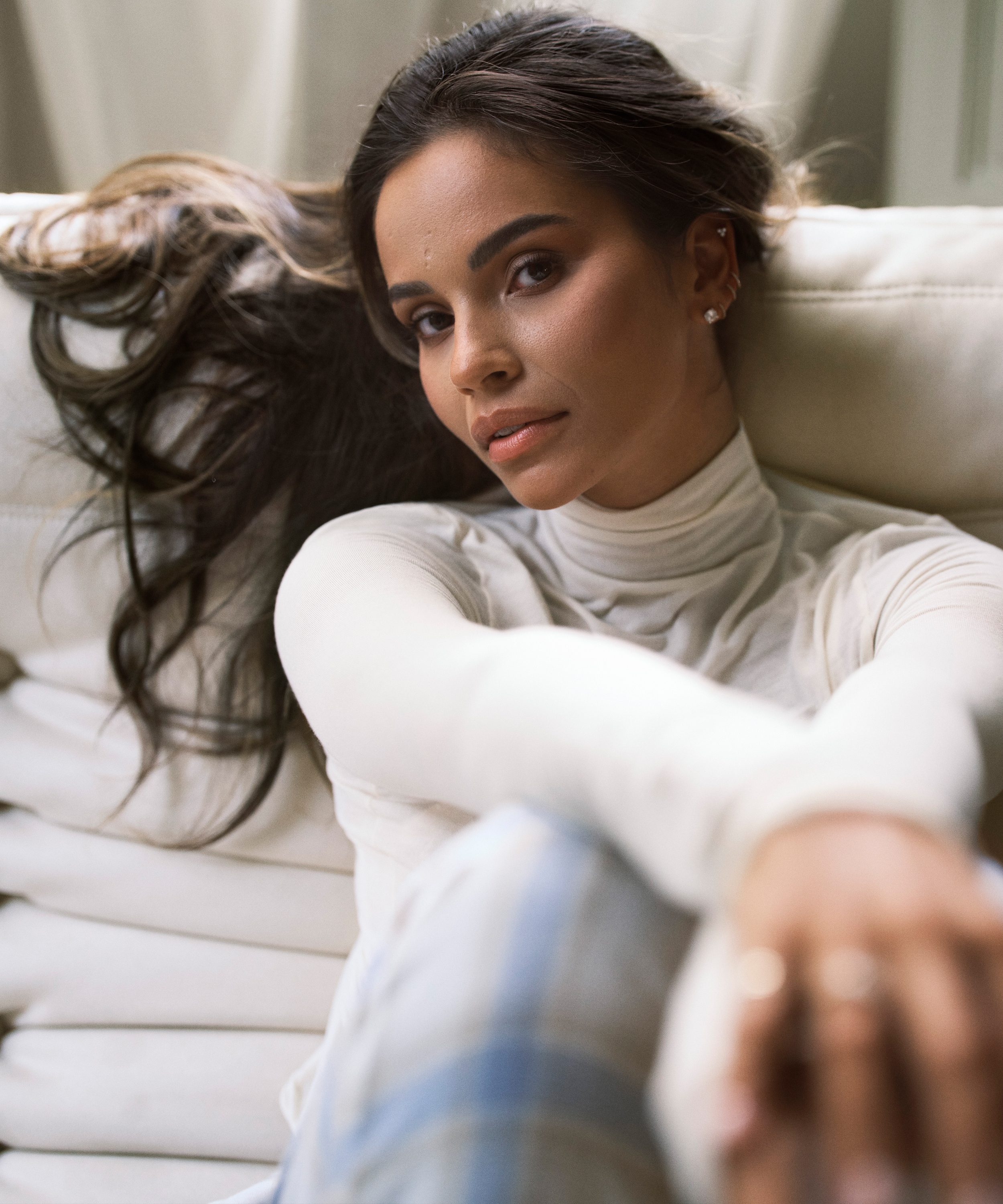 super soft rullekrave bluse med cashmere, Hvid, main