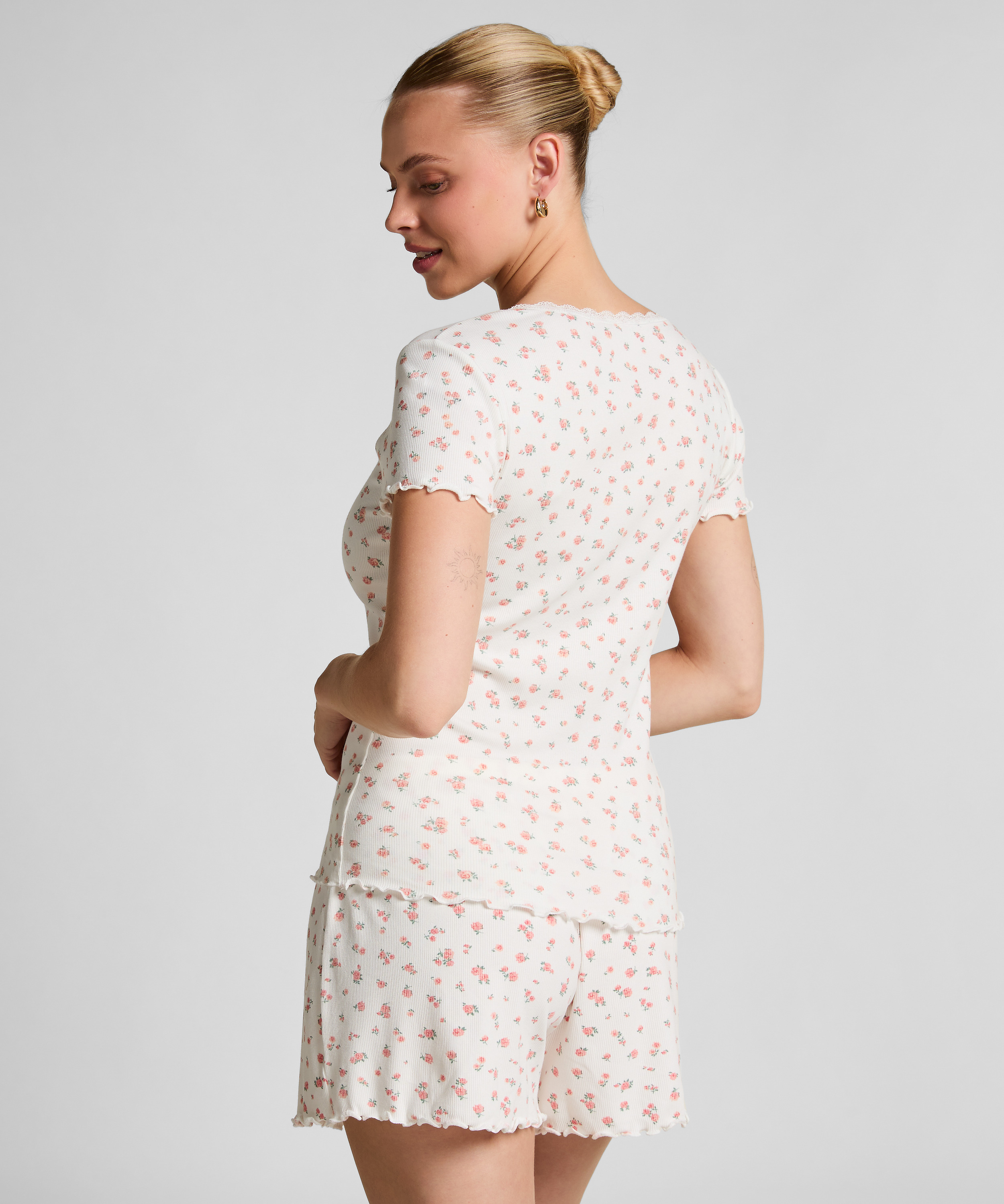 Ribstrikkede pyjamasshorts, Hvid, main