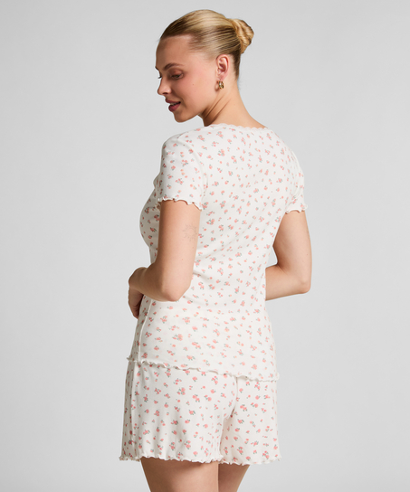 Ribstrikkede pyjamasshorts, Hvid