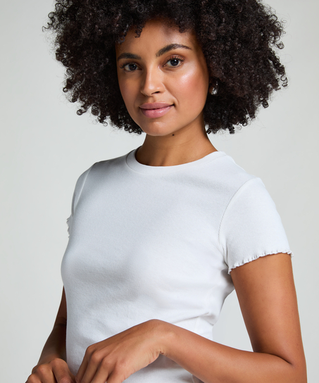 Kort&aelig;rmet bluse i bomuld, Hvid