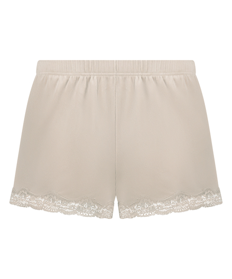 Short i velour og blonde, Beige