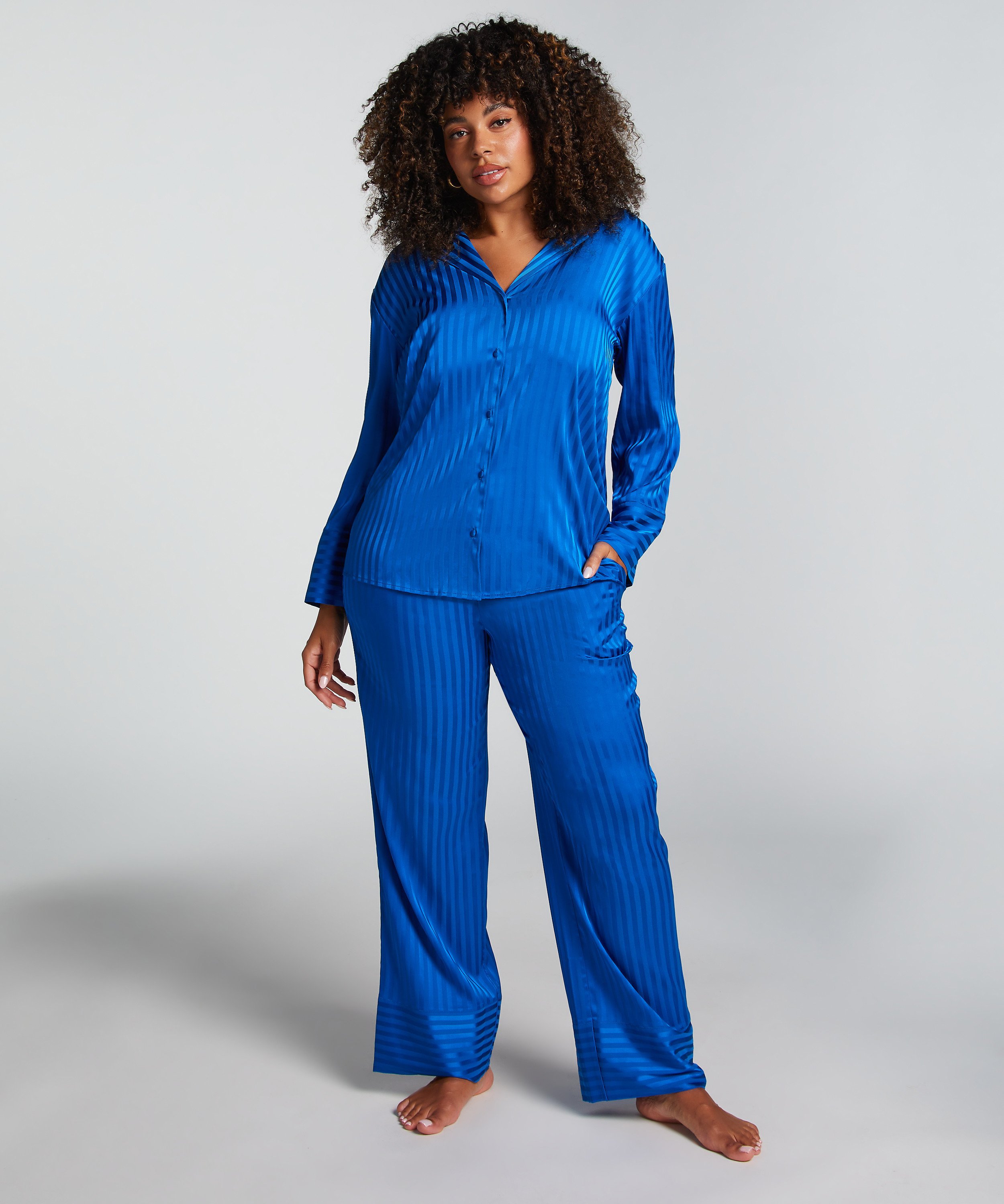 Langærmet satinjakke, Blå, main