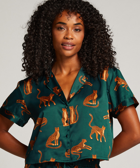 Kort&aelig;rmet satinjakke, Gr&oslash;n