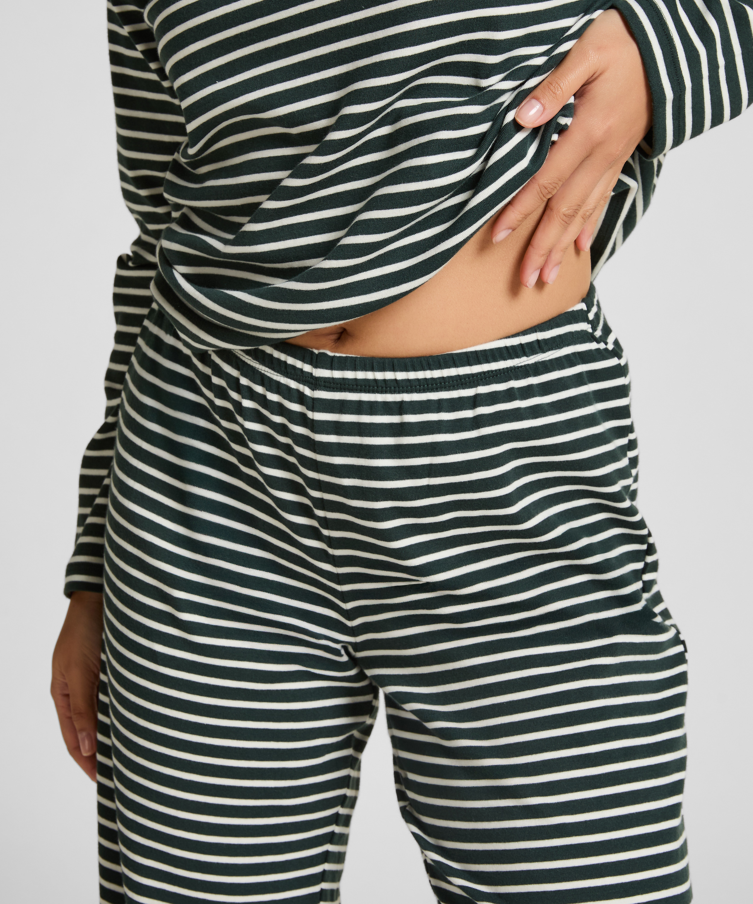 Pyjamas i bomuldsjersey, Grøn, main