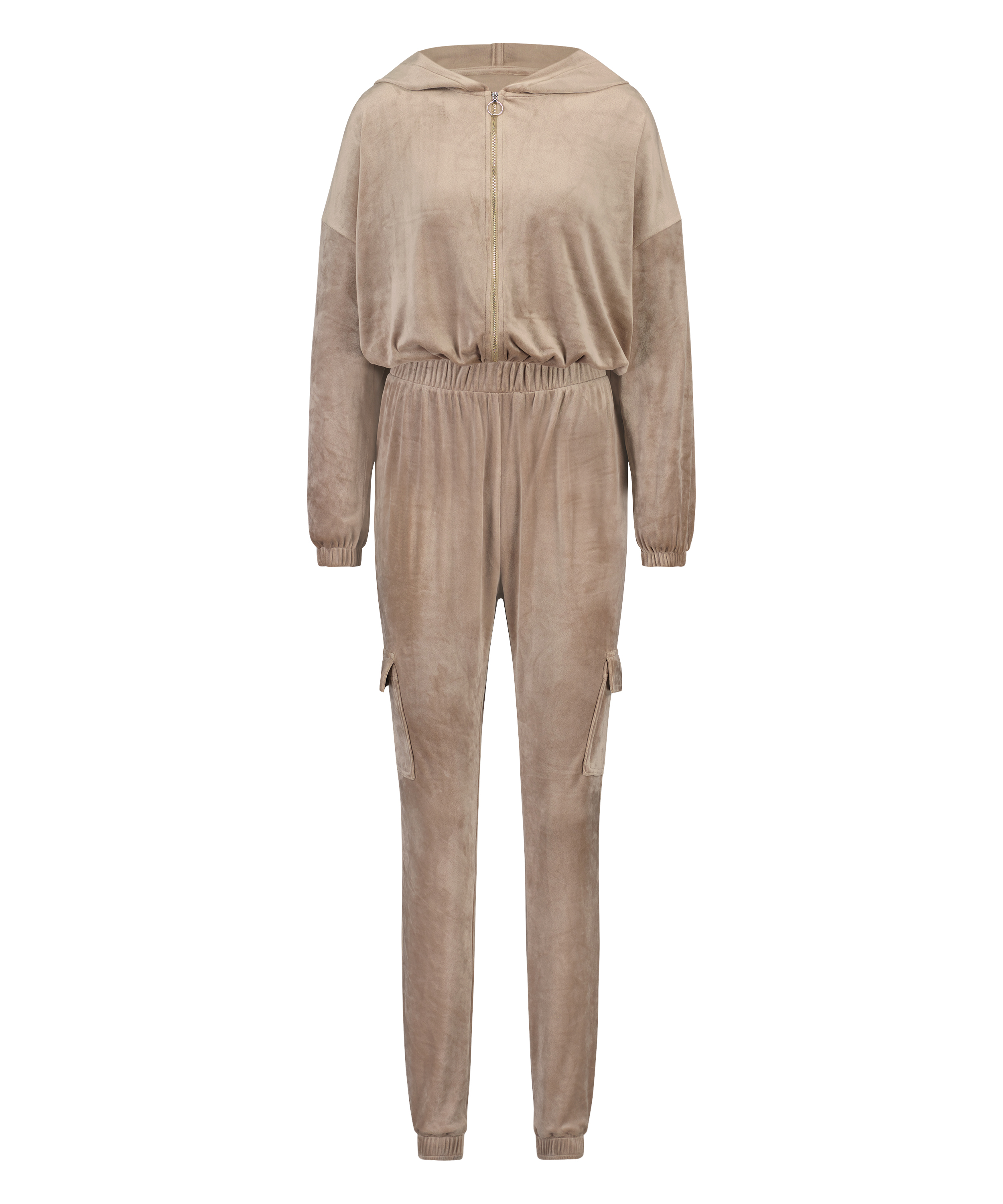 Jumpsuit h&aelig;ttetr&oslash;je velour, Brown, main