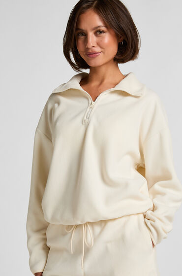Hunkemöller Overdel med halv lynlås sporty fleece Hvid
