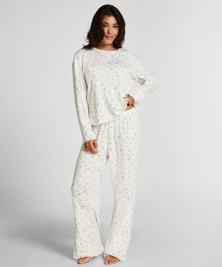 Pyjama Pant Loose Pointelle, Hvid
