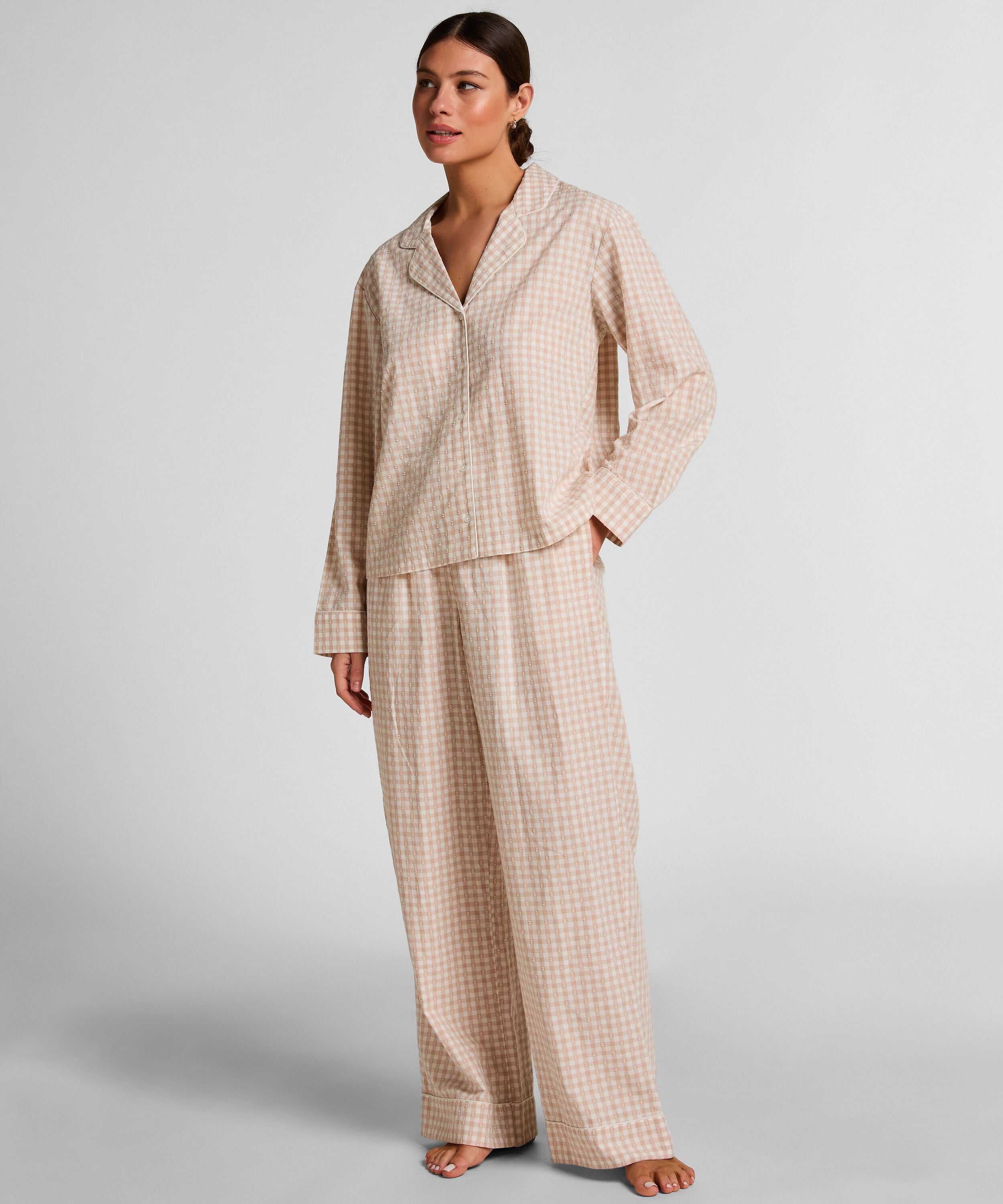 Dobby Pyjamas Jakke i Vævet Bomuld