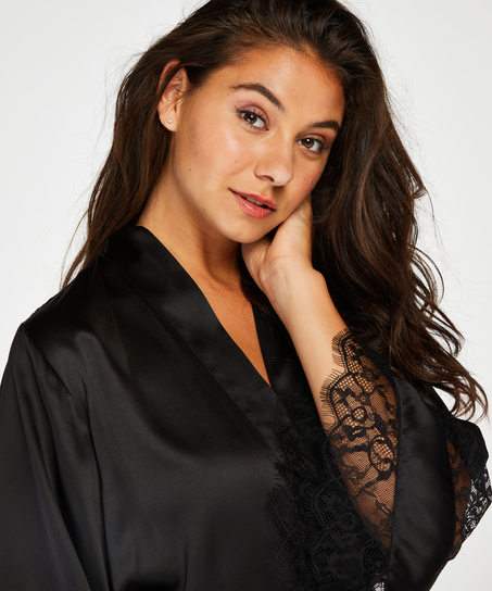 Kimono satin lace, Sort
