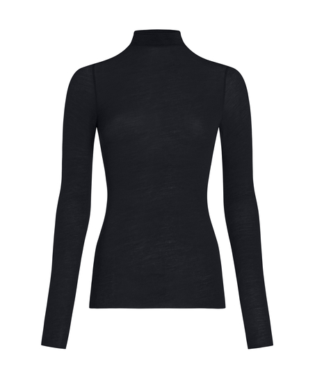 super soft rullekrave bluse med cashmere, Sort