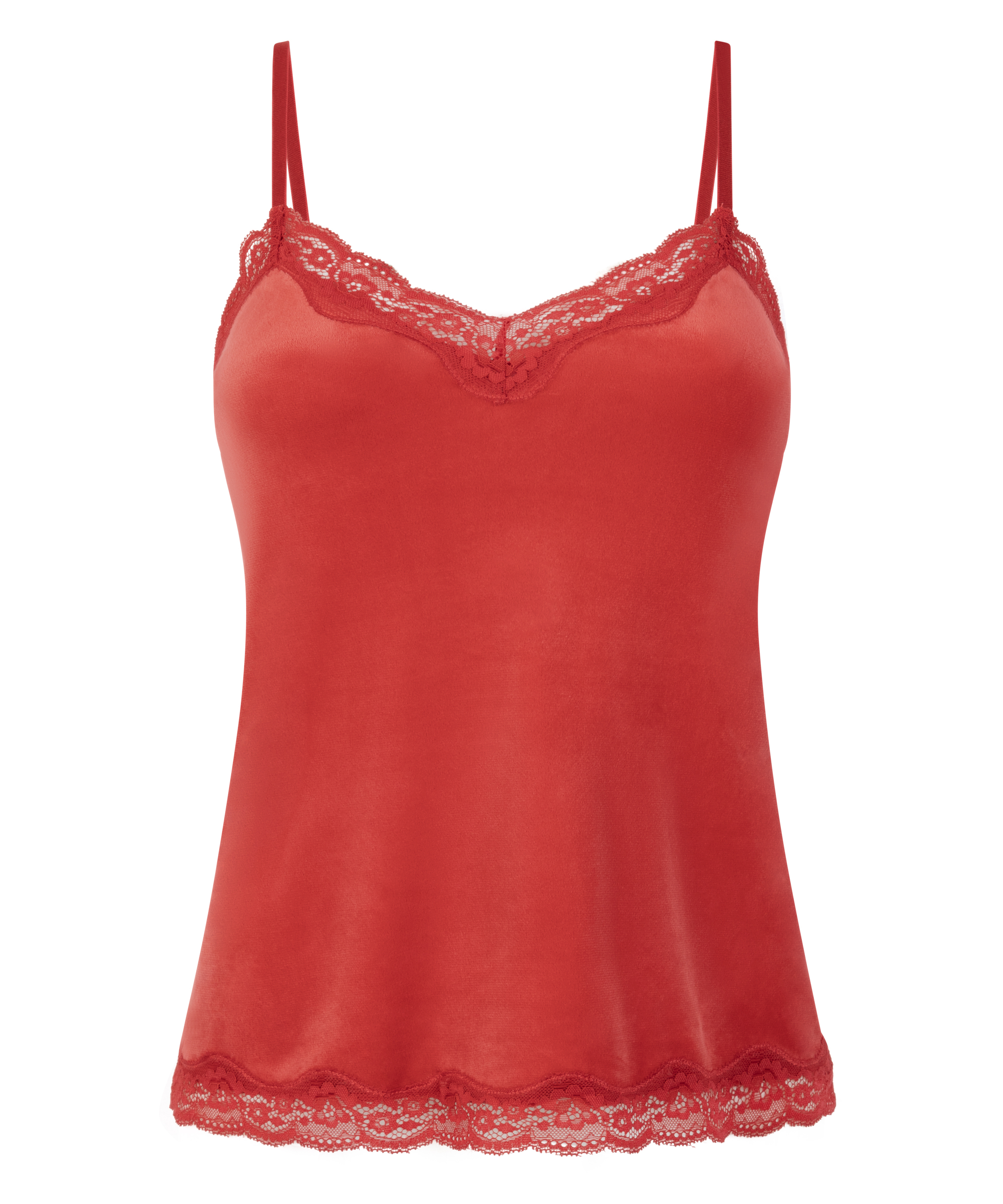 Cami top Velours Lace, Rød, main