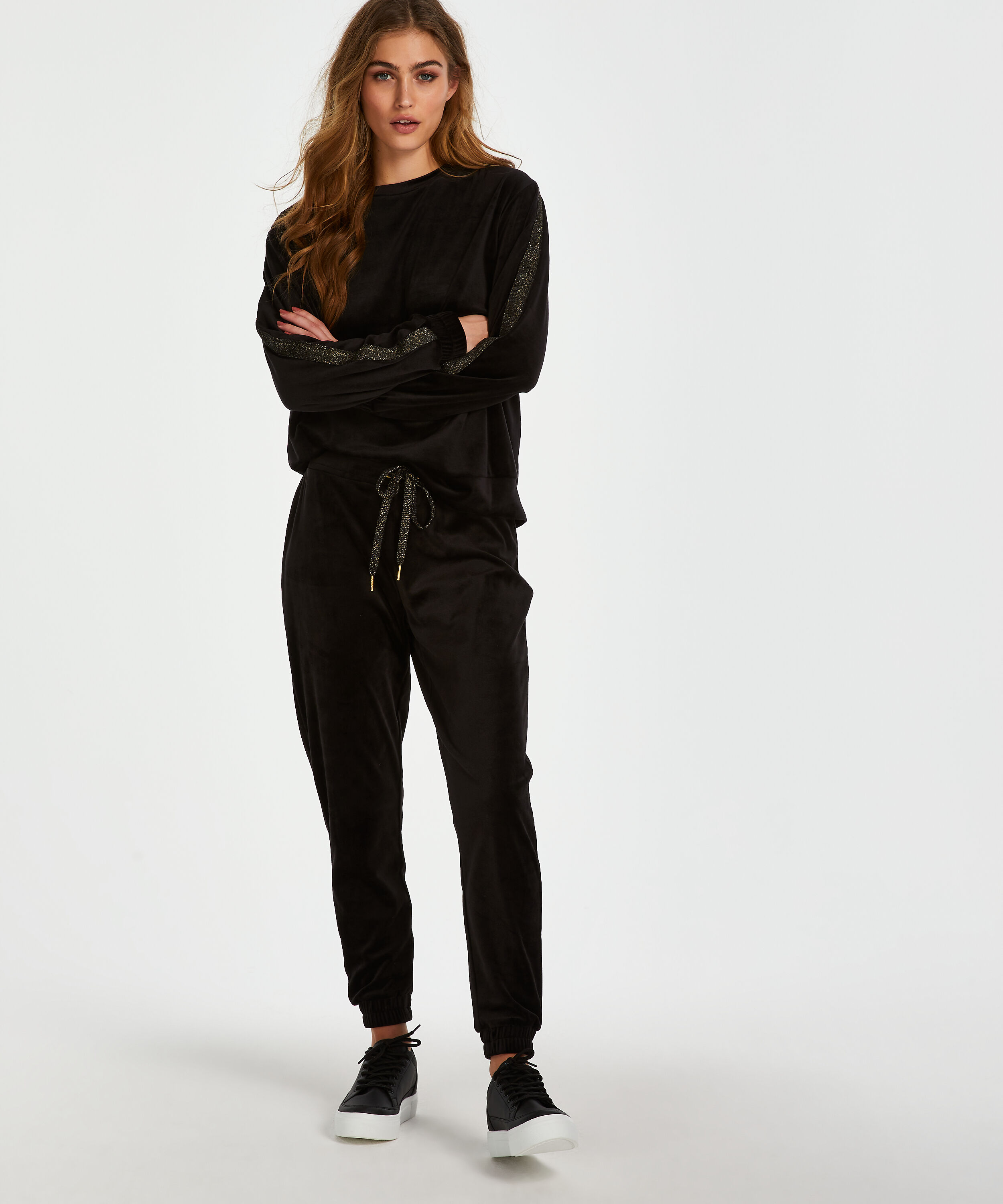 Joggingbukser Velour Lurex, sort