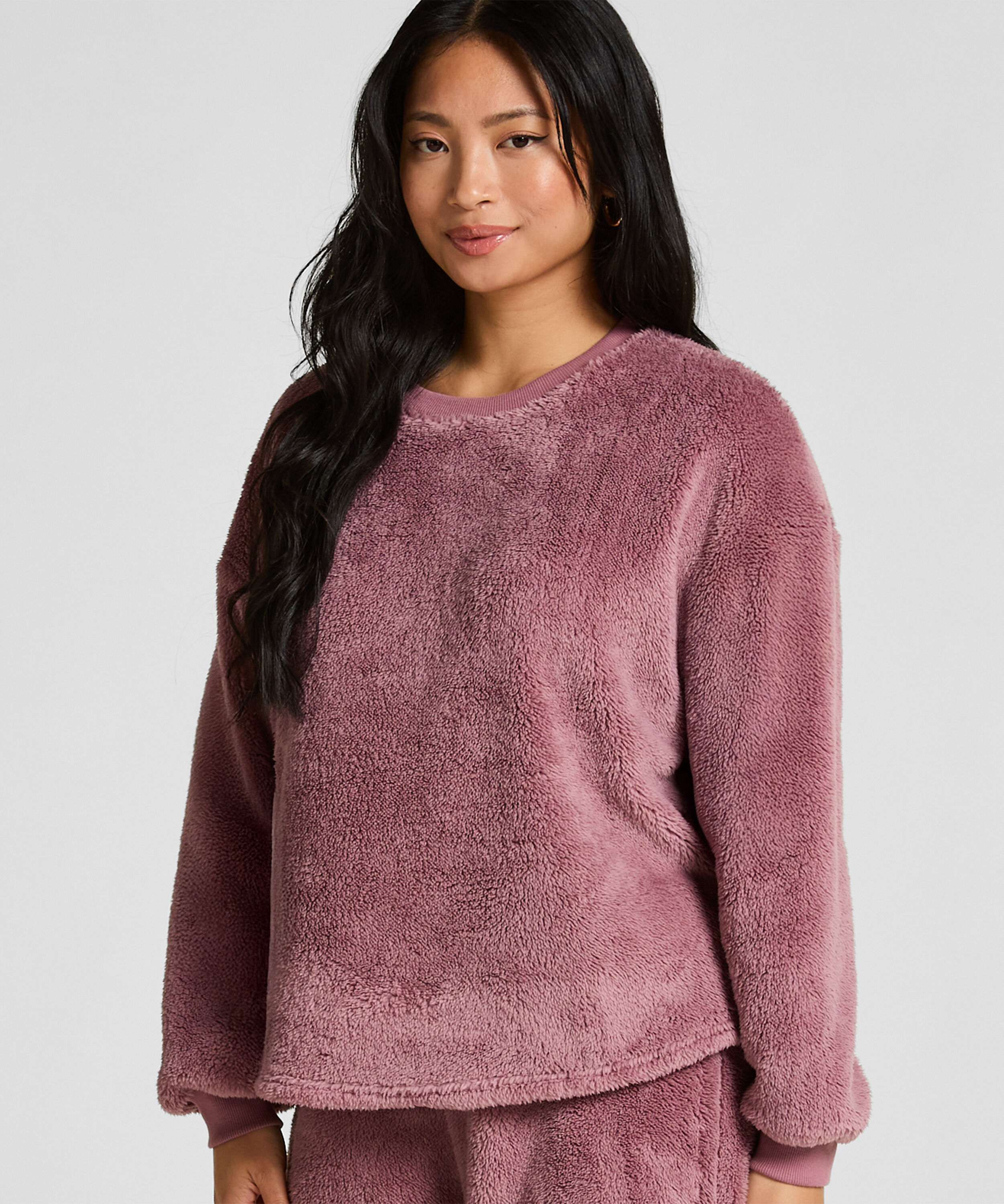 Langærmet top i blød fleece, Lyserød