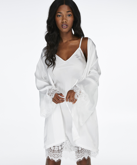 Lace Satin kimono, Hvid
