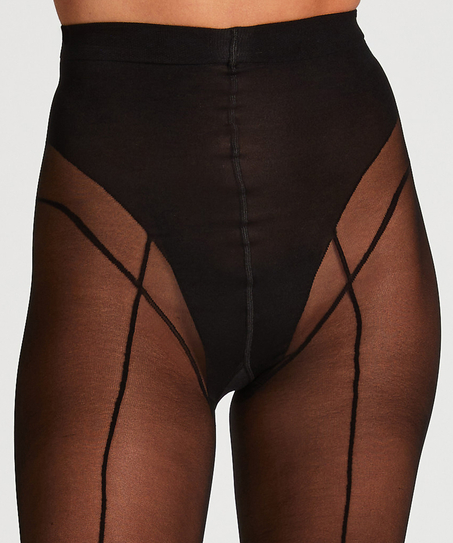 Strømpebukser 15 Denier Fine Line Front Seam, sort