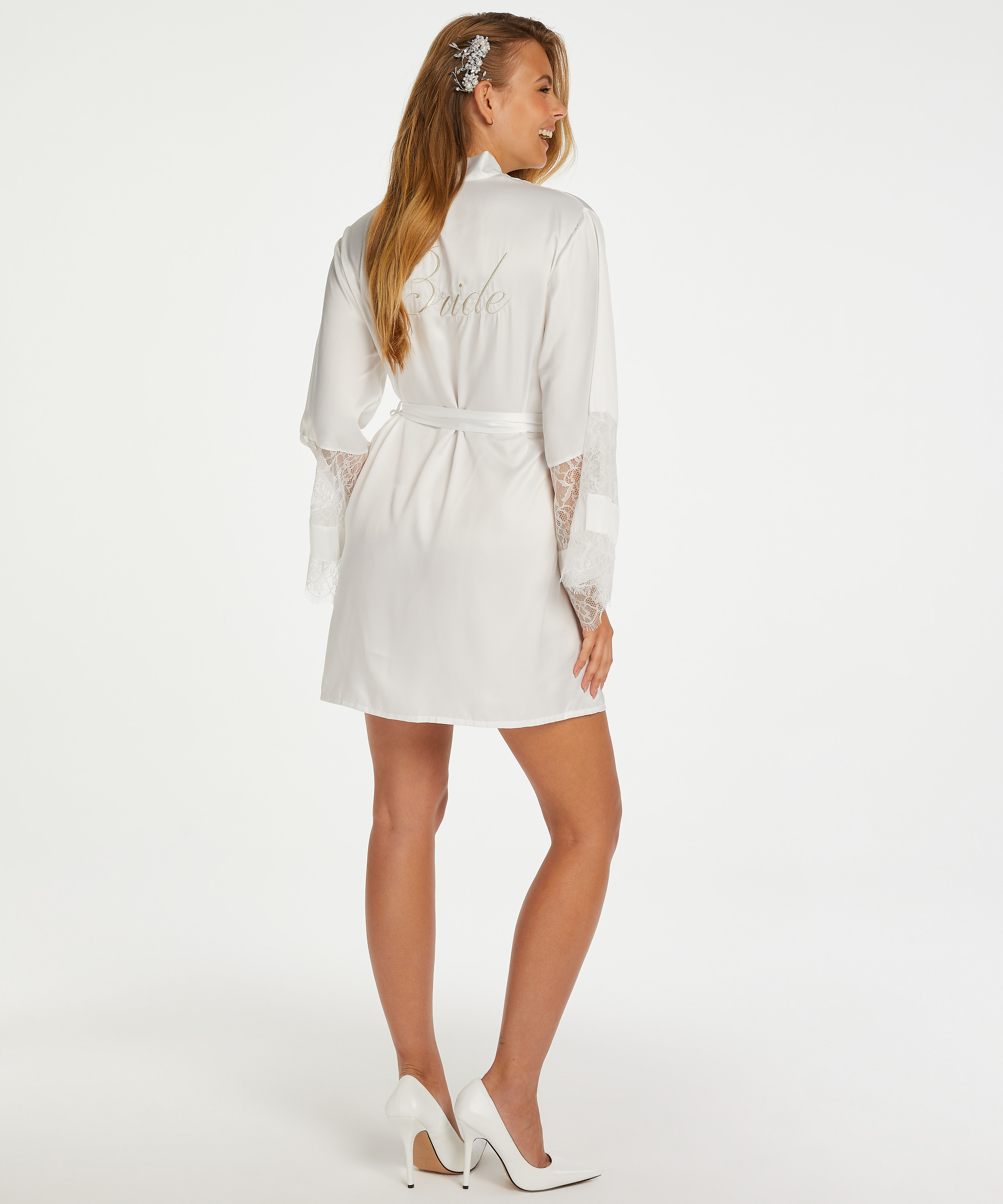 Kimono satin Bridal, Hvid, main