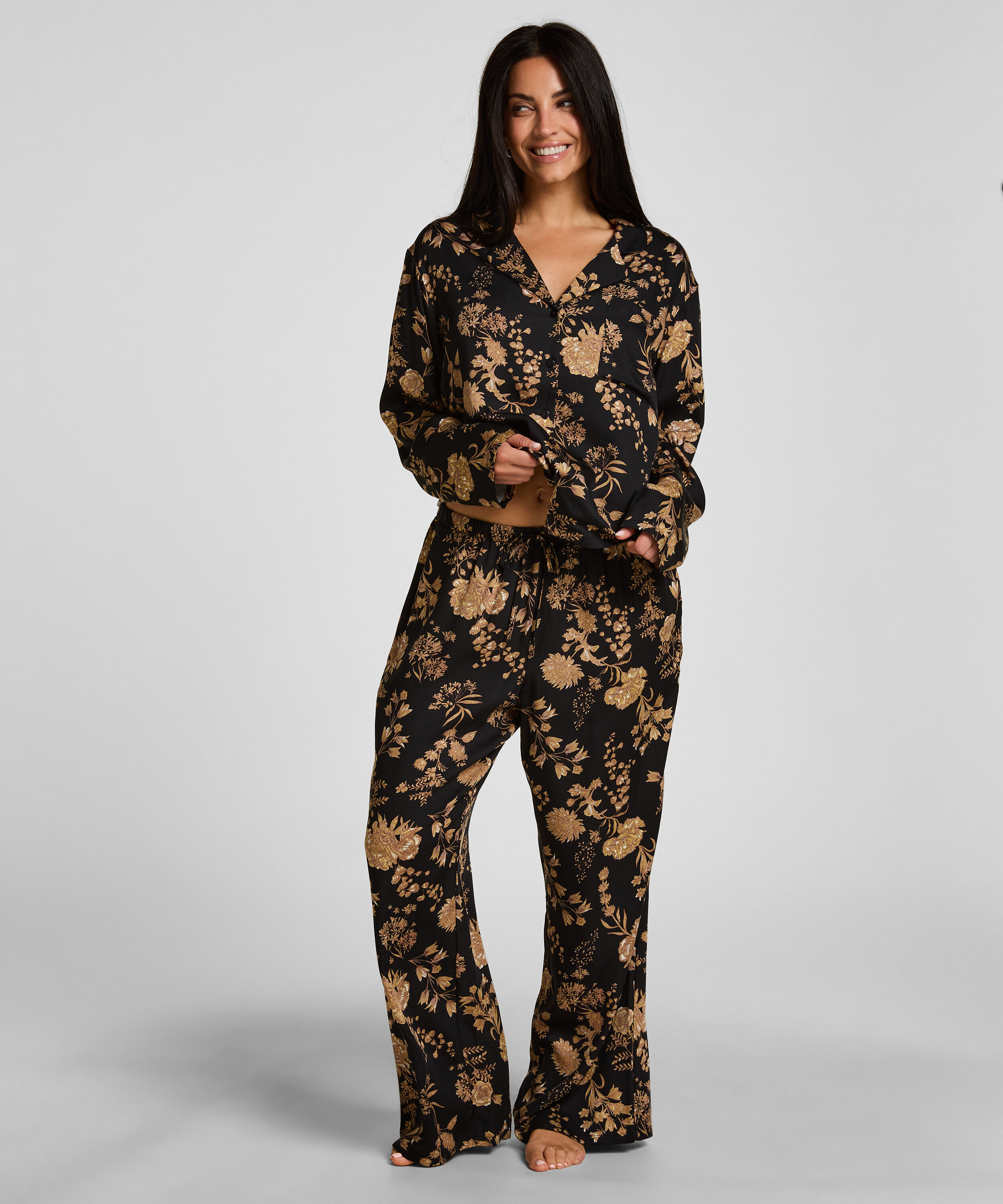 Pyjamas Bukser Woven Print, Sort